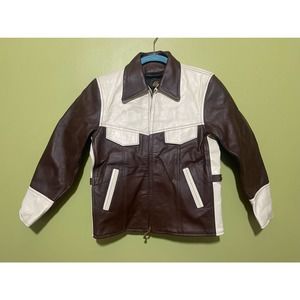 Lost Worlds Boys Leather Jacket Brown and White Small
